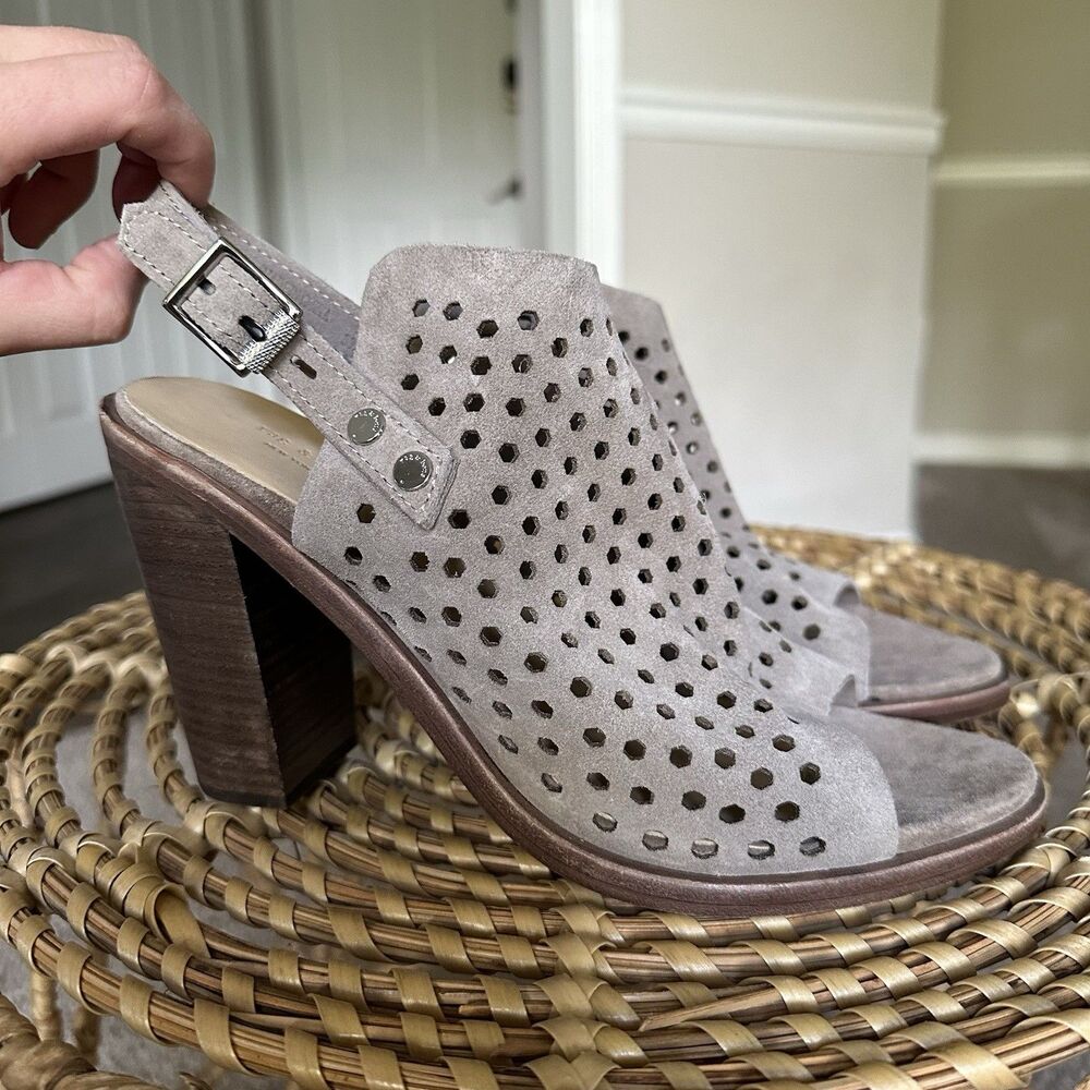 Rag & Bone Wyatt Suede Leather Block Heel Open Toe Sandals Gray EU 39.5